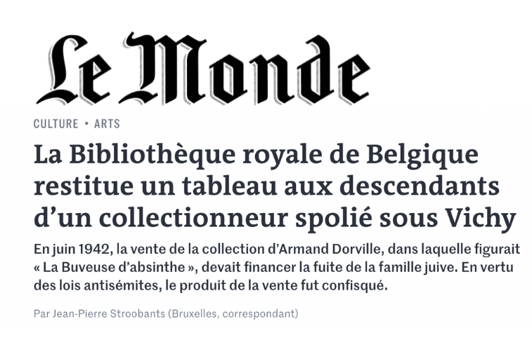 Restitution d'une oeuvre spoilée de la collection d'Armand Dorville par ADD Associes. Article journal Le Monde