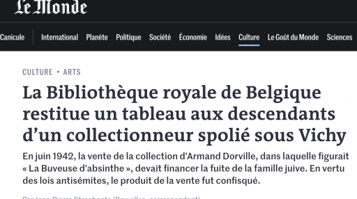 Restitution d'une oeuvre spoilée de la collection d'Armand Dorville - Article Le Monde